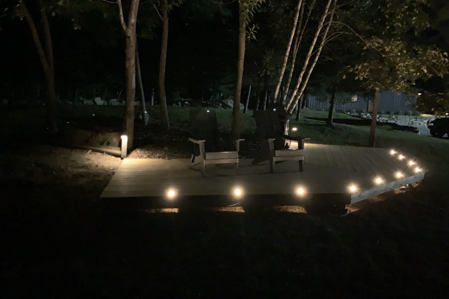 Deck at night under the stars.